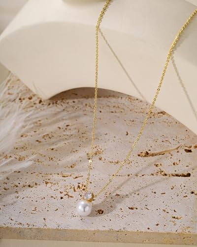 Pearl Necklaces for Women Trendy 14k Gold Plated Cubic Zirconia Pearl Pendant Necklace Valentines Day Wedding Birthday Mother's Day Gifts Dainty Gold Necklace for Women - color: Style 4 - Gold Necklace