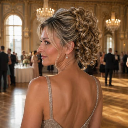 CAISHA Jumbo Hairpiece Scrunchy Updo Voluminous Curly Messy Bun Brown With Light Blonde Highlights G28L - color: brown with light blonde highlights #6H613 G28L