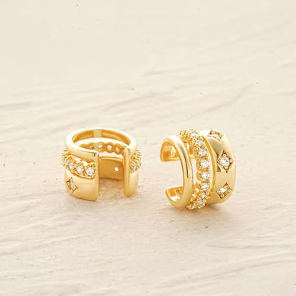 MYEARS Women Ear Cuff Earrings Gold Non Pierced Cartilage Clip on Open Wrap Hoop 14K Gold Plated Simple Hypoallergenic Everyday Jewelry - style: Triple Hoop / Pair