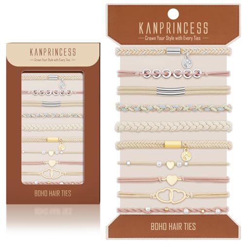 KANPRINCESS Hair Tie Bracelet, 10 Pcs Boho Hair Ties For Girls and Women, Elastic Hair Ties, Hair Bands For Ponytails, Ponytail Holder For Daily Life, Sport, Cooking, Working (Set 13) - color: Set13