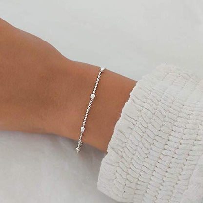 Stacking Bracelet Silver, Minimalist Simple Gourmet Satellite Rectangles Lace Heart Chain Bracelets, 925 Sterling Arm Jewelry for Women, Length 6.5-7.5 Inches - style: Cube Satellite Chain