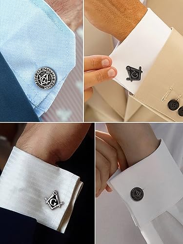 FaithHeart Mens Cufflinks, Norse Viking Tuxedo Shirt Cuff Links, Stainless Steel Cuff Links and Shirt Studs, Gift Box - style: 04. Mason-Silver