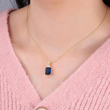 CiNily Rectangular Crystal Necklace for Women Trendy, Pendant Necklace with Chain 14K White Gold | Gold Plated Multicolor Birthstone Pendant Necklaces Boho Jewelry for Christmas Birthday Wedding - color: Gold-Navy Blue cz