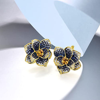 Santuzza Sterling Silver Gemstone Flower Earrings for Women - color: [A] ]Hibiscus-blue