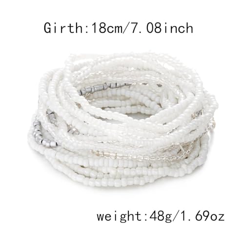 16-30Pcs Handmade Bohemian Colorful Crystal Seed Beads Stackable Adjustable Elastic Stretch Multilayerd Bracelets for Women Summer Vacation Beach Boho Bangle Jewelry - color: white