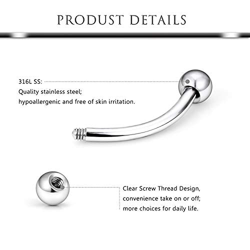 Hoeudjo 48PCS 16G Straight & Curved Barbells Snake Eyes Tongue Rings Surgical Steel Nipple Ring Nipplerings Piercing Jewelry for Women Men 14MM-16MM