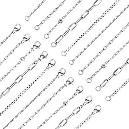 20Pcs (5 Styles) Stainless Steel Chains for Jewelry Making (Silver 21in) | Bulk Silver & Gold Plated Chains, Satellite, Paper Clip, Lip, Rolo, Cable, Jewelry Making - color: Silver (21 inch)