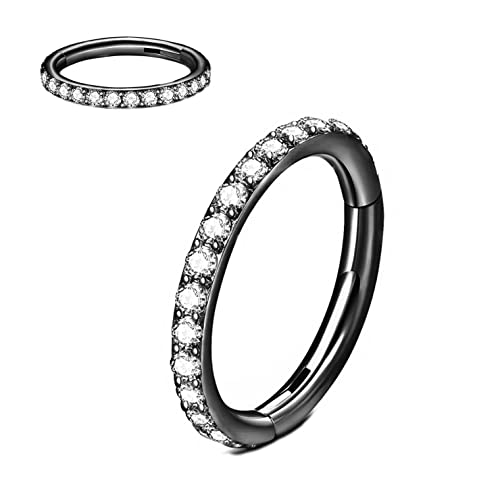 CZ Hinged Segment Nose Rings Hoop 316L Surgical Steel Cubic Zirconia Conch Daith Helix Tragus Body Piercing Jewelry Lip Rings Cartilage Earrings 20G 18G 16G Stainless Steel Septum Clicker Ring - color: Black, size: 18 Gauge 9mm