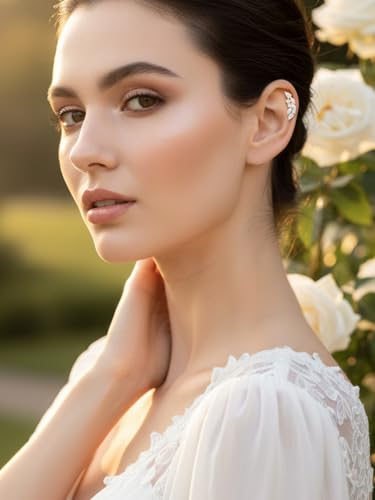 Moissanite 20mm Butterlfy/Flower/Leaf/Bezel Crawler Stud Earrings for Women, 925 Sterling Silver with Gold Plated, Hypoallergenic Cartilage Earrings, Valentines Birthday Anniversary Wedding Gift - color: Leaf - 2.96 Carat - Yellow Gold