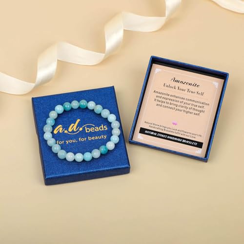 AD Beads Handmade Gemstone Stretch Elastic Bracelet Crystal Healing Reiki Nature's Beauty and Spiritual Essence Unisex (6mm, Amazonite (Unlock Your True Self)) - color: Amazonite (Unlock Your True Self), size: 6mm