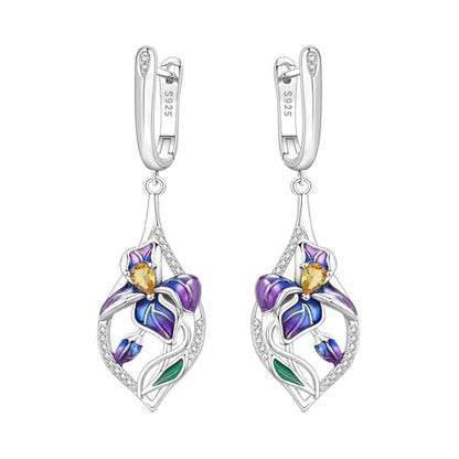 925 Sterling Silver Hoop Earrings Drop Dangle Earrings for Women Hypoallergenic Earring Trendy Huggie Earring Cute Graduation Birthday Gifts Jewelry for Women - color: Blue-purple Iris earrings