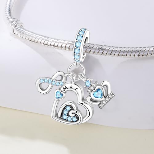 3PCS Birthstone Stone Charms for Charms Bracelet 925 Sterling Silver Infinity Love Heart Crown Dangle Charms Spacer Stopper Beads for Bracelets and Necklaces, Birthday Mother's Day Christmas Gifts For Women. - color: 03 Mar. 3PCS