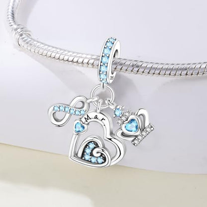 3PCS Birthstone Stone Charms for Charms Bracelet 925 Sterling Silver Infinity Love Heart Crown Dangle Charms Spacer Stopper Beads for Bracelets and Necklaces, Birthday Mother's Day Christmas Gifts For Women. - color: 03 Mar. 3PCS
