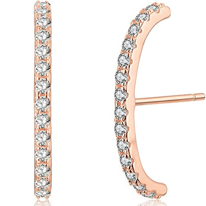 18K Gold Plated Sterling Silver Paved Gemstone Curved Bar Ear Cuffs Suspender Earrings CZ Huggie Earrings - color: 18K Rose Gold Plated
