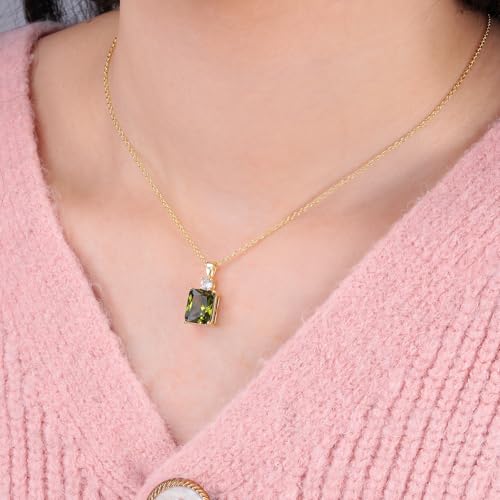 CiNily Rectangular Crystal Necklace for Women Trendy, Pendant Necklace with Chain 14K White Gold | Gold Plated Multicolor Birthstone Pendant Necklaces Boho Jewelry for Christmas Birthday Wedding - color: Gold-Olive Green cz