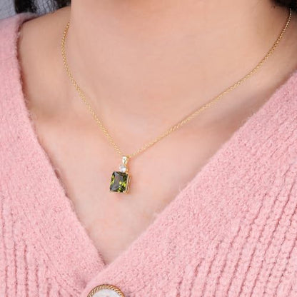 CiNily Rectangular Crystal Necklace for Women Trendy, Pendant Necklace with Chain 14K White Gold | Gold Plated Multicolor Birthstone Pendant Necklaces Boho Jewelry for Christmas Birthday Wedding - color: Gold-Olive Green cz