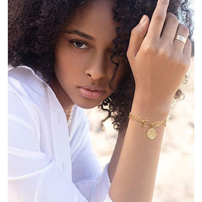 PEARLADA 18k Gold Plated Chain Layerd Bracelet Coin Charm Toggle Bracelet Trendy Cubic Zirconia Jewelry - color: 1. Tripple strand cross
