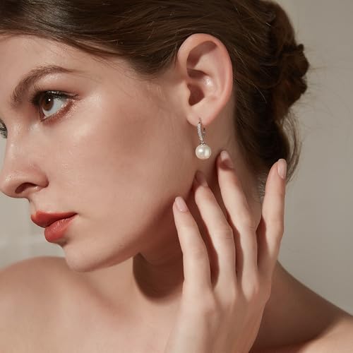 Jiamiaoi Pearl Dangle Earrings 925 Sterling Silver Pearl Earrings for Women 10mm White/Black Pearls - color: B1-White-Silver