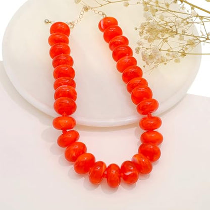 We We Chunky Colorful Beaded Necklace for Women Large Boho Statement Bead Chokers Necklaces Turquoise Blue Big Beads Jewelry Neck Summer Beach - color: orange