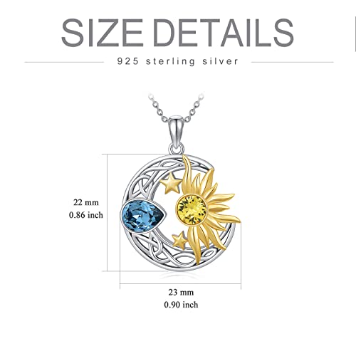 AOBOCO 925 Sterling Silver Moon Sun Star Necklace Celtic Jewelry for Women Girls - color: Silver&Gold