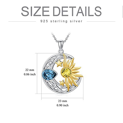AOBOCO 925 Sterling Silver Moon Sun Star Necklace Celtic Jewelry for Women Girls - color: Silver&Gold