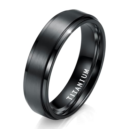 Jstyle Mens Titanium Wedding Band, Comfort Fit Mens Wedding Rings 6mm 8mm | Silver/Gold/Black Rings for Men, Non Tarnish Wedding Bands Ring, Titanium Promise Engagement Ring for Couples, Size 6-14 - color: Black Tone-6MM
