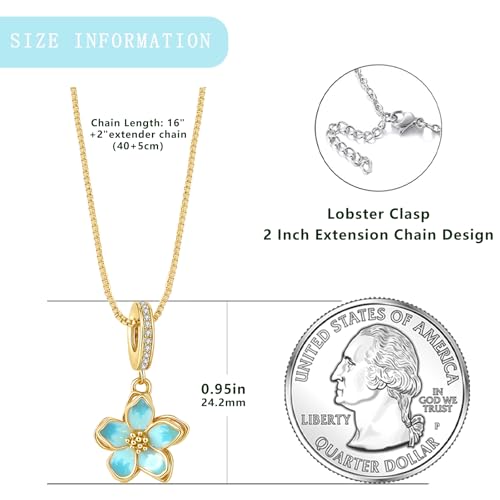 925 Sterling Silver Dainty Necklaces for Women Pendant Jewelry Gift for Her | Hypoallergenic Ocean Animal Love Cherry Blossom Jewelry, Ideal Valentine Birthday Christmas Graduation Gift for Wife Mom - color: Gold-Tone Aqua Cherry Blossom