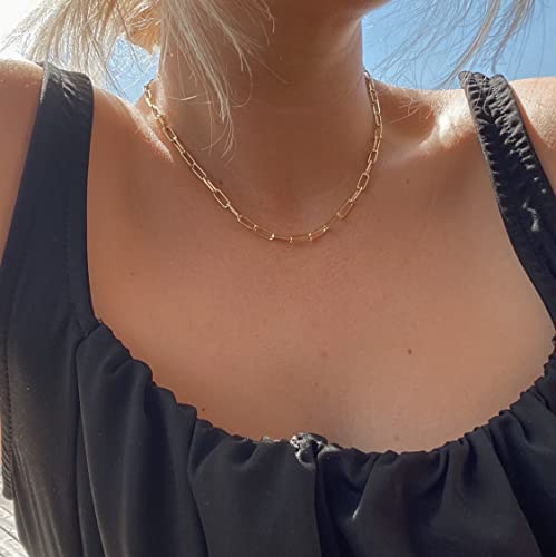 CHESKY 14K Gold Plated Silver Dainty Satellite Choker Necklace for Women | Layered Beaded Chain Necklace, Thin Choker Jewelry, Dainty Gold necklace, Minimalist Trendy Jewelry, Daily Gift for Women - style: rectangle-gold