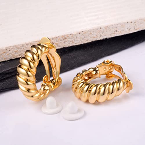 Clip on Earrings Women, 14K Gold Hoop Clip-On Earrings for Women, Hypoallergenic Non Pierced Croissant Earrings - color: Gold Clip Hoops