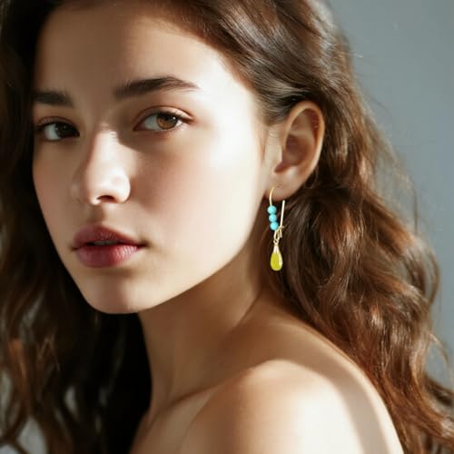 Natural Waterdrop Stone Drop Earrings,Gold Plated Real Genuine Teardrop Crystal Quartz Gemstone Pin Hoop Earrings Hooks Statement Dangle Dangling Earrings for Women Her - color: A05_Citrine