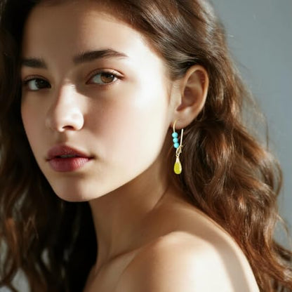 Natural Waterdrop Stone Drop Earrings,Gold Plated Real Genuine Teardrop Crystal Quartz Gemstone Pin Hoop Earrings Hooks Statement Dangle Dangling Earrings for Women Her - color: A05_Citrine