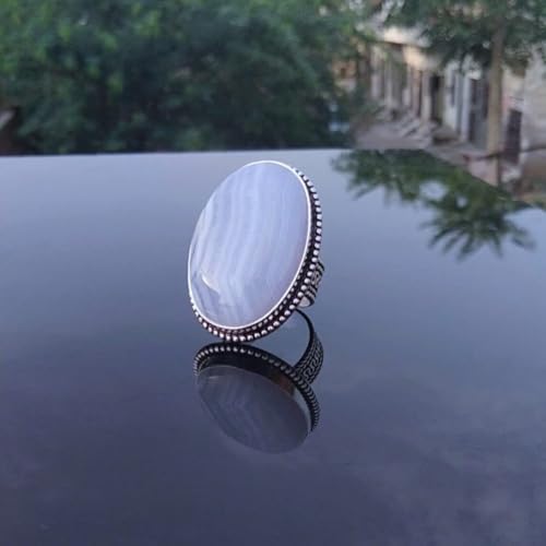 Blue Lace Agate Ring, Statement Ring, Big Gemstone Ring, Vintage Style, Agate Ring, Weding Ring, Handmade Ring, Gift For Her, 925 Sterling Silver Ring, Christmas Day Gift, Unique Jewelry