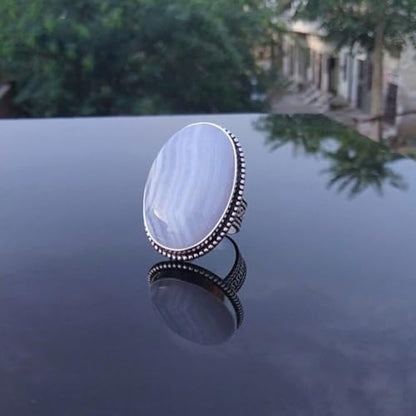 Blue Lace Agate Ring, Statement Ring, Big Gemstone Ring, Vintage Style, Agate Ring, Weding Ring, Handmade Ring, Gift For Her, 925 Sterling Silver Ring, Christmas Day Gift, Unique Jewelry