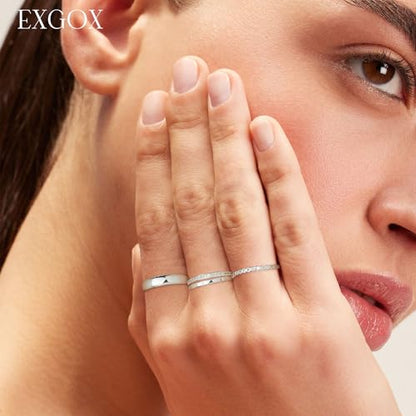 EXGOX Dainty Stackable Gold Rings - 14K Gold Plated, Non Tarnish Cubic Zirconia Stacking & Thumb Knuckle Rings (4pcs Size 7-11) - color: Silver Bands, size: 11