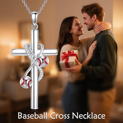 POPLYKE Cross Necklace for Women 925 Sterling Silver Cross Pendant Necklace Animal Jewelry Christmas Gifts for Women Mother Grandma - style: baseball