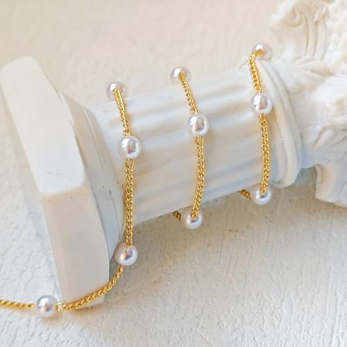 OGD Gold Pearl Necklace Set for Women 14K Plated Layered Daisy Choker Gift - color: Satellite Pearl - Gold