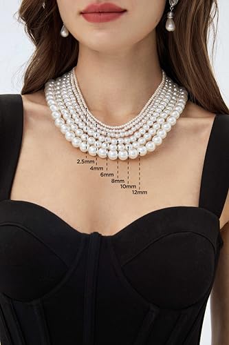 BABEYOND Round Imitation Pearl Necklace Wedding Pearl Necklace for Brides - color: White, size: 8mm