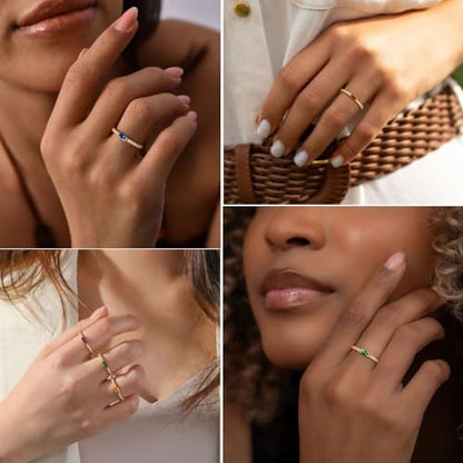 RLMOON Birthstone Gold Rings for Women Non Tarnish 14K Gold Plated Eternity Stackable Rings Dainty CZ Gemstone Engagement Rings Wedding Band Jewelry Gifts Size 4-10 - color: 03. March(Created Aquamarine)