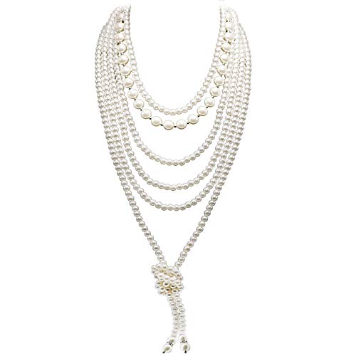 Long Pearl Necklaces for Women Cream White Faux Pearl Strand Layered Necklace Costume Jewelry - color: 3Pcs-Pearl Necklace Set