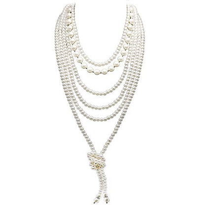 Long Pearl Necklaces for Women Cream White Faux Pearl Strand Layered Necklace Costume Jewelry - color: 3Pcs-Pearl Necklace Set
