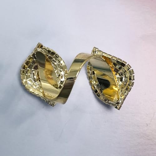 Paved CZ Leaf Statement Open Ring for Women - Sparkle Crystal Leaves Adjustable Wrap Finger Band Bridal Wedding Engagement Promise Eternity Rings Exaggerated Exquisite Cocktail Party Jewelry for Bride - color: Gold