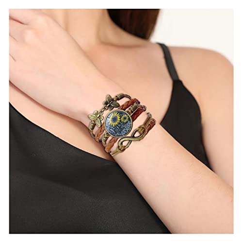 Gmamasim Home Sunflower Leather Bracelet for Women You are My Sunshine Boho Gifts Bracelets for Mom Wife Daughter Sisters Mother Grandma Friendship