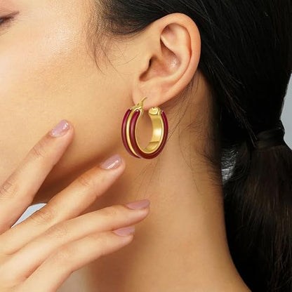 14K Gold Plated Chunky Hoop Earrings for Women Vintage Leopard Print Hoops Large Round Hoop Earrings Jewelry - style: Red