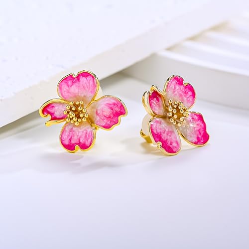 Clip on Earrings Women, 14K Gold Plated Earrings for Sensitive Ears, Fashion Women's Earrings Jewelry Birthday Gift for Wife Grandma Daughter Girls on Christmas Thanksgiving - color: Pink Enamel Earrings