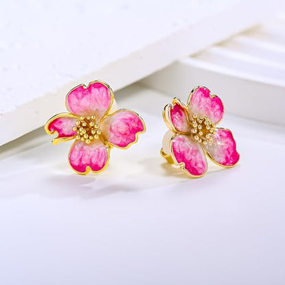 Clip on Earrings Women, 14K Gold Plated Earrings for Sensitive Ears, Fashion Women's Earrings Jewelry Birthday Gift for Wife Grandma Daughter Girls on Christmas Thanksgiving - color: Pink Enamel Earrings