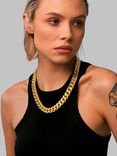 PROSTEEL Chunky Cuban Link Curb Chain Necklace for Women Men, Stainless Steel Choker Thick Trendy Statement Hip Hop Miami Cuban Chain Jewelry Gifts Unisex Size,5/12/14mm Widths,18"/20" - color: 14mm-Gold, size: 20inches