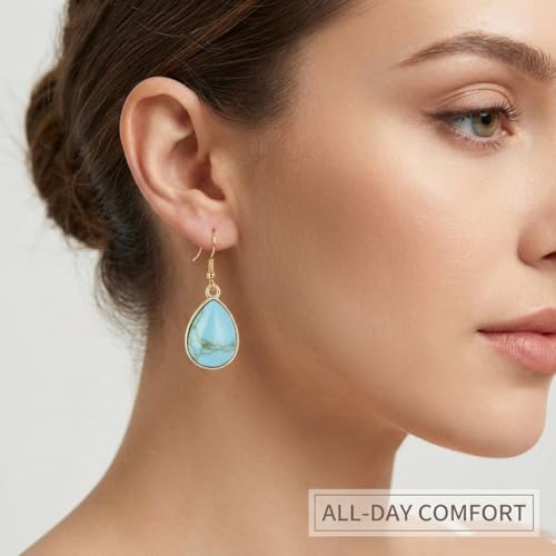 Turquoise Earrings for Women,Small Dangle Earrings,Boho Turquoise Earring with Teardrop Dangle Western Accessories - color: Gold