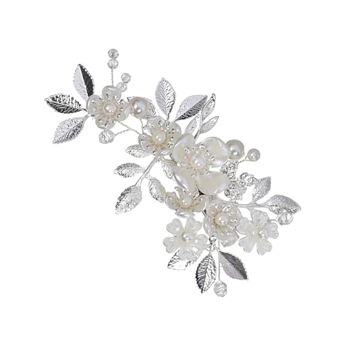 Wedding Hair Clips, Crystal Hair Pins Pearl Rhinestone Hair Barrettes, Bridal Flower Hair Pieces Pearl Headpieces Hair Accessories for Women Girls (Silver) - color: Silver