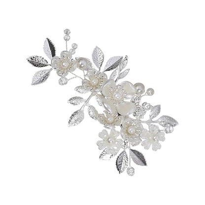 Wedding Hair Clips, Crystal Hair Pins Pearl Rhinestone Hair Barrettes, Bridal Flower Hair Pieces Pearl Headpieces Hair Accessories for Women Girls (Silver) - color: Silver