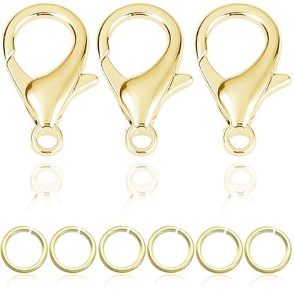 90Pcs Fadeless Lobster Claw Clasps (10mm) & Jump Rings for Jewelry Making, Necklace Bracelet Findings & Supplies (14K Gold Plated) - color: 14K Gold Plated